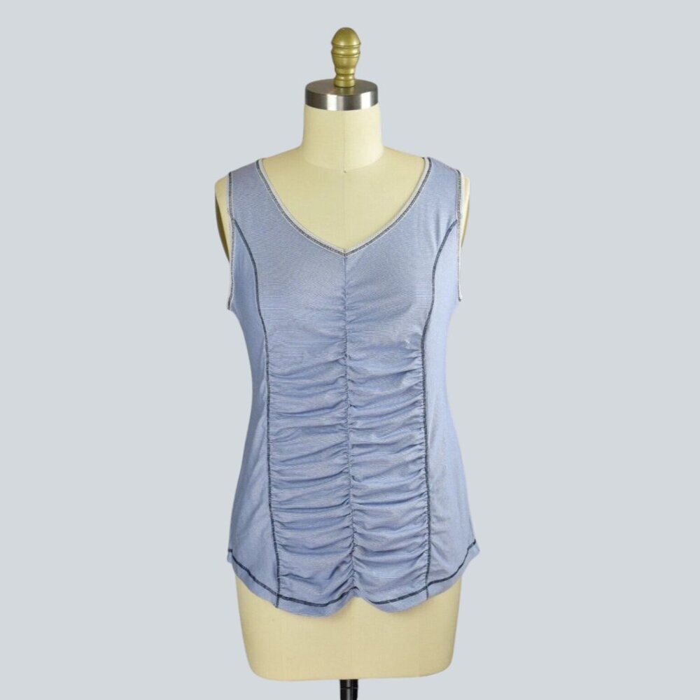 CHICO'S ZENERGY STRIPED BLUE RUCHED ATHLETIC SLEEVELESS TOP